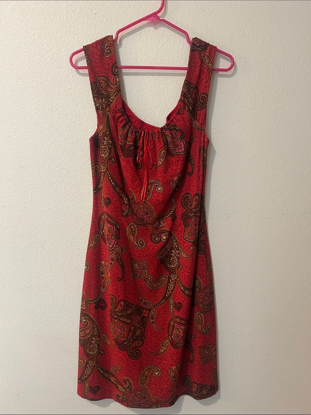 Red Paisley Scoop-Neck Mini Dress